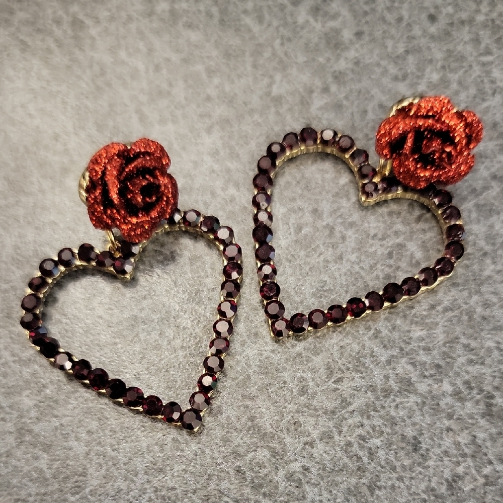 Fashion Jewelry Red and Gold Heart Earrings